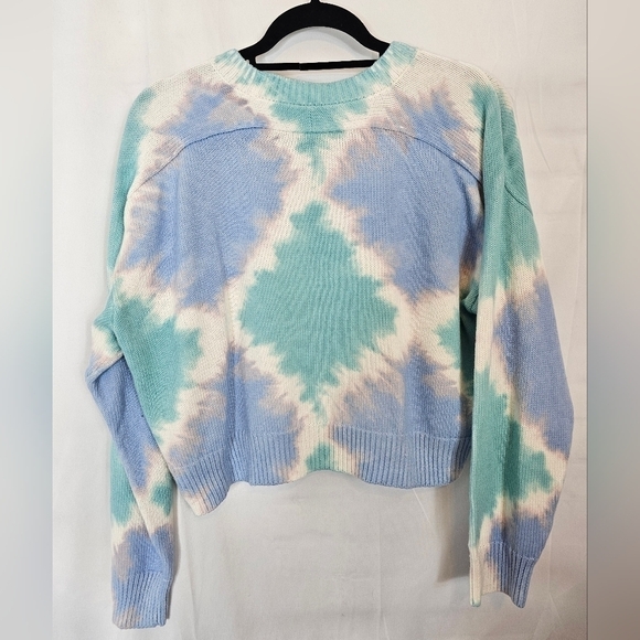 DEREK Lam 10 Crosby size Small tie-dye blue & teal cropped sweater crewneck NWOT - Picture 3 of 3